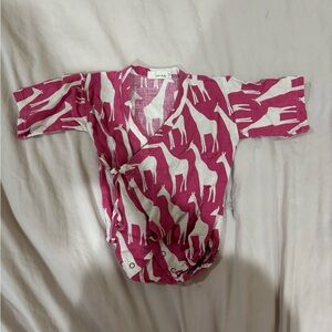 Charming Giraffe Print Kids Bodysuit - Pink and White